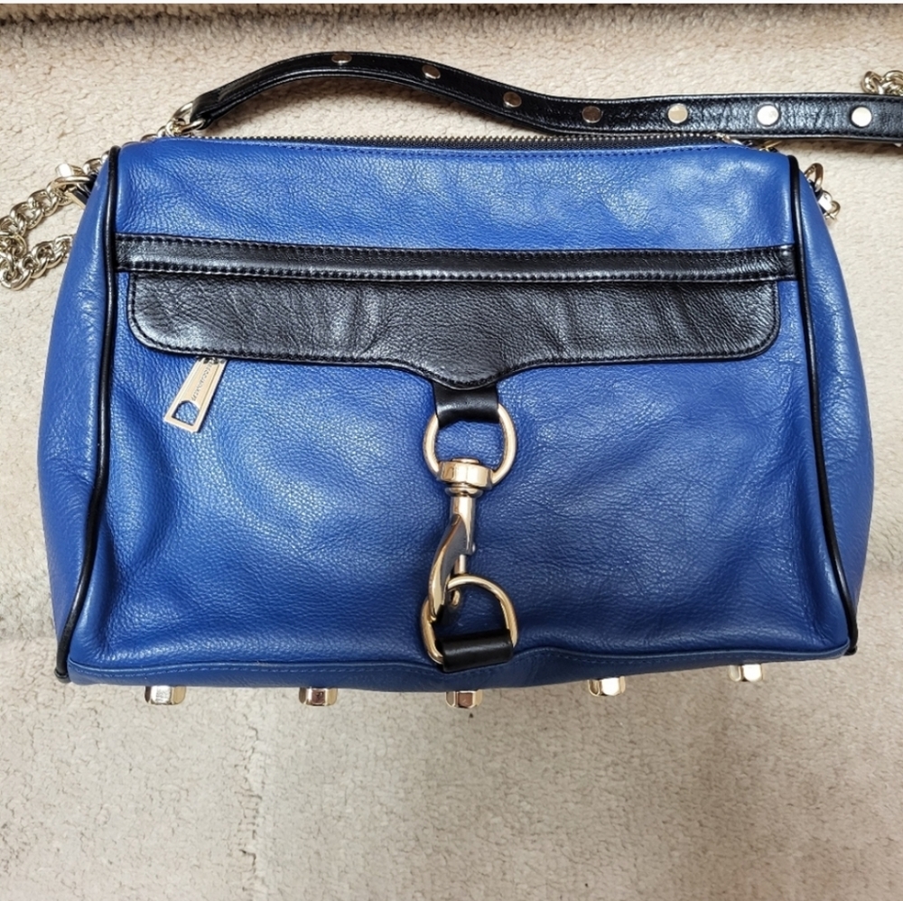 Rare Colour Combination! Large Leather Blue and Black M.A.C. Crossbody Bag!